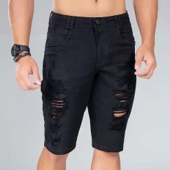 REPRESENTAÇÃO JEANS Men's Black Destroyed Denim Shorts - 33732