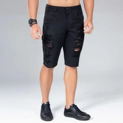 REPRESENTAÇÃO JEANS Men's Black Destroyed Denim Shorts - 33732