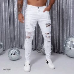 REPRESENTAÇÃO JEANS Men White Pants Slim Destroyed - 35473