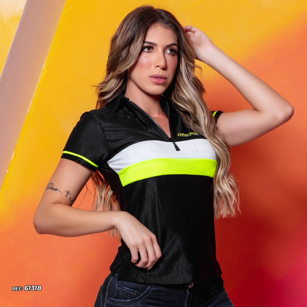PL MALHA Black Polo Shirt With Neon Detail - 36112 3 PL MALHA Black Polo Shirt With Neon Detail - 36112
