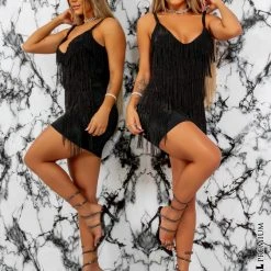 PL MALHA 37588 - Black Dress Fashion With Fringe And Perfect Fit Pre Sale