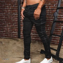 PL JEANS Men's Black Straight Pants - 42482 Turbo Collection