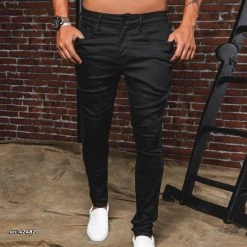 PL JEANS Men's Black Straight Pants - 42482 Turbo Collection