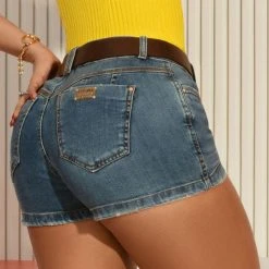 PIT BULL JEANS Movement Denim Shorts Butt Lifting With Destroyed And Leather Belt - 59643