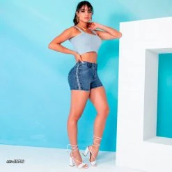 REPRESENTAÇÃO JEANS Jean Shorts With Logomania And Rhinestones - 59716