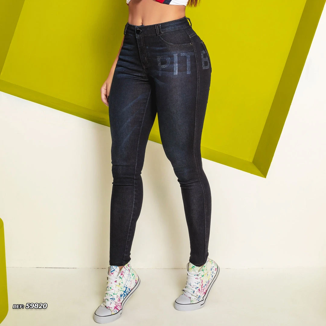 PIT BULL JEANS Women's Pants Dark Blue With Rhinestones - 59820 5 PIT BULL JEANS Women's Pants Dark Blue With Rhinestones - 59820