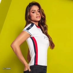 PL MALHA White Women's Polo With Cutouts - 59986 8 PL MALHA White Women's Polo With Cutouts - 59986