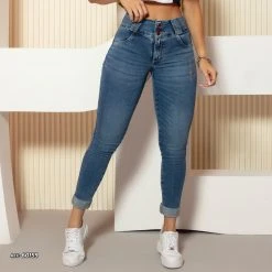 PL JEANS Women Cropped Pants With Magic Waist Effect - 60159