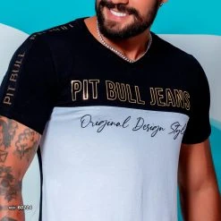 PL REPRESENTAÇÃO MALHA Men's Black And White V-neck T-shirt - 60224