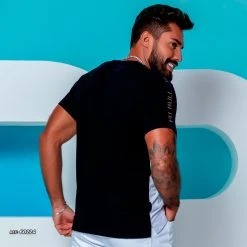 PL REPRESENTAÇÃO MALHA Men's Black And White V-neck T-shirt - 60224