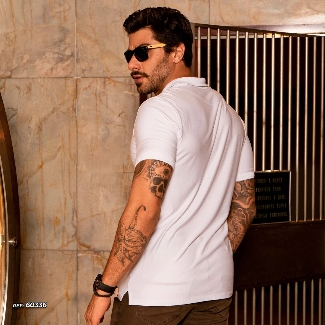 PL MALHA White Polo T-shirt Traditional With Pit Bull Print - 60336 Movement 4 PL MALHA White Polo T-shirt Traditional With Pit Bull Print - 60336 Movement