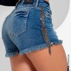 PL JEANS Shorts Jeans Butt Lift Effect With Destroyed And Rhinestones - 64121