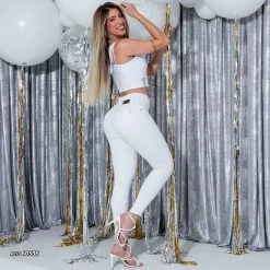 REPRESENTAÇÃO JEANS White Skinny Pants With Suspenders - 60536