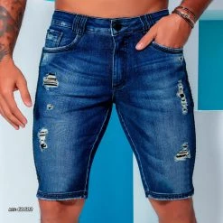 PL REPRESENTAÇÃO JEANS Men's Denim Straight Shorts With Destroyed - 60602 Liberty