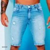 PL REPRESENTAÇÃO JEANS Liberty Men's Light Blue Denim Shorts Destroyed - 60655