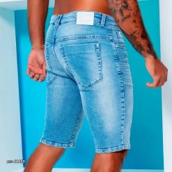 PL REPRESENTAÇÃO JEANS Liberty Men's Light Blue Denim Shorts Destroyed - 60655