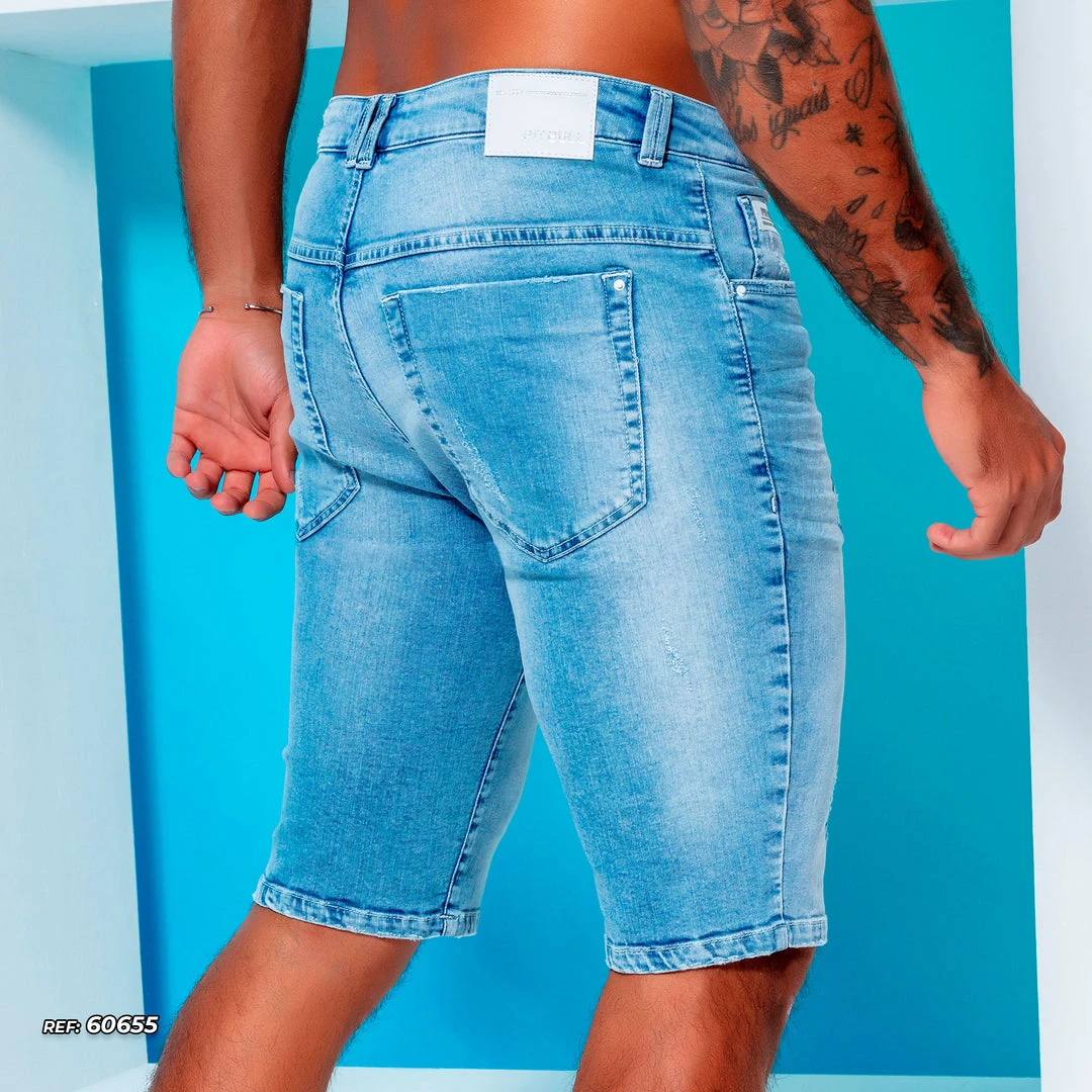 PL REPRESENTAÇÃO JEANS Liberty Men's Light Blue Denim Shorts Destroyed - 60655 4 PL REPRESENTAÇÃO JEANS Liberty Men's Light Blue Denim Shorts Destroyed - 60655