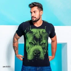 PL REPRESENTAÇÃO MALHA Pit Bull Jeans Men's Animal Face T-Shirt - 60670