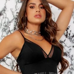 PL MALHA 60856 - Black Sexy Crop Top With Tulle And Logomania Enhances Curves Identity