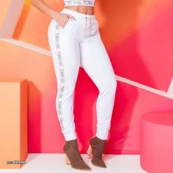 PL REPRESENTAÇÃO MALHA Women White And Gold Sweatpants - 60900