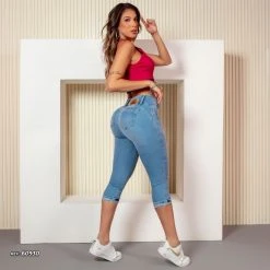 PIT BULL JEANS 60930 - Light Blue Capri Pants With Logomania And Butt Lift Technology 13 PIT BULL JEANS 60930 - Light Blue Capri Pants With Logomania And Butt Lift Technology