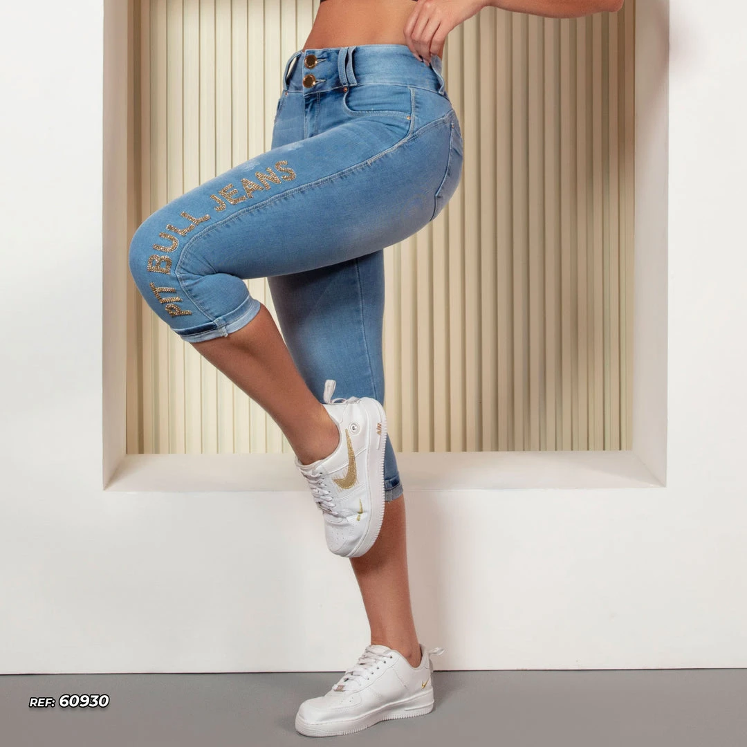 PIT BULL JEANS 60930 - Light Blue Capri Pants With Logomania And Butt Lift Technology 5 PIT BULL JEANS 60930 - Light Blue Capri Pants With Logomania And Butt Lift Technology