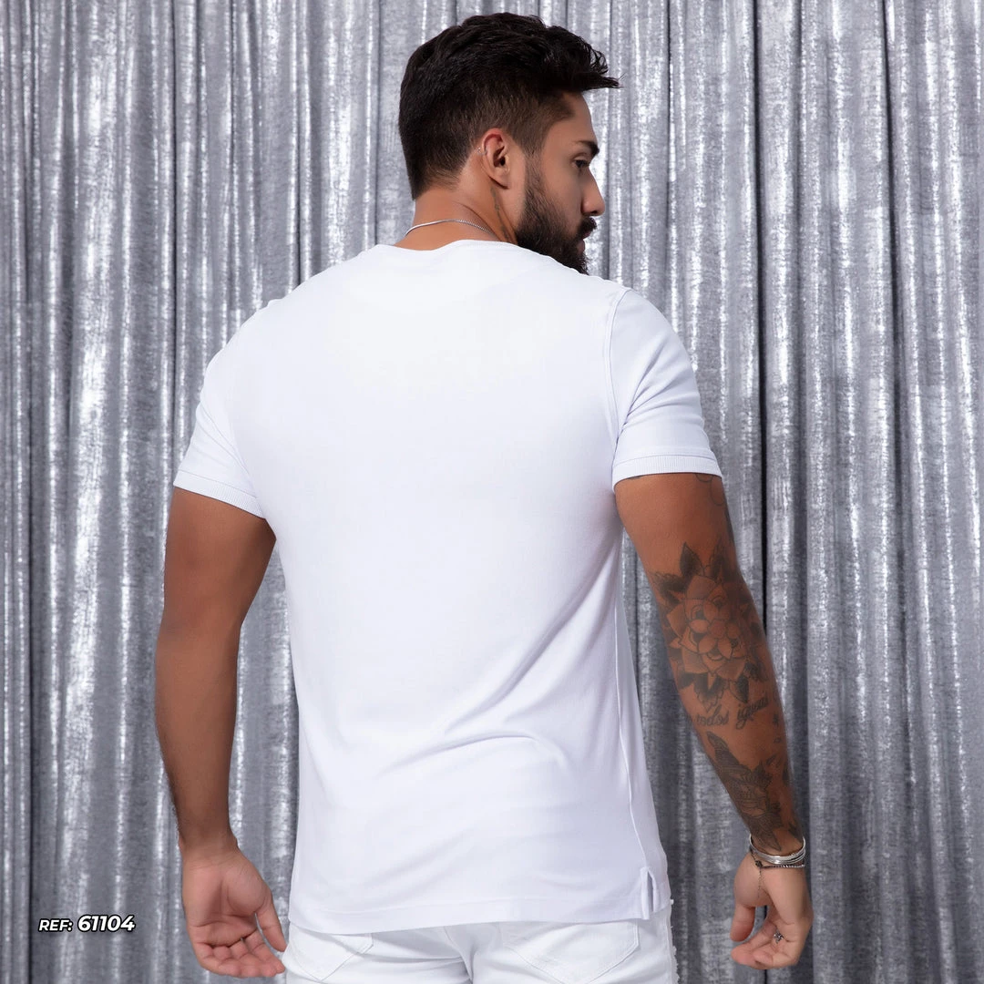 PL REPRESENTAÇÃO MALHA Men White And Gold V-neck T-shirt - 61104 4 PL REPRESENTAÇÃO MALHA Men White And Gold V-neck T-shirt - 61104
