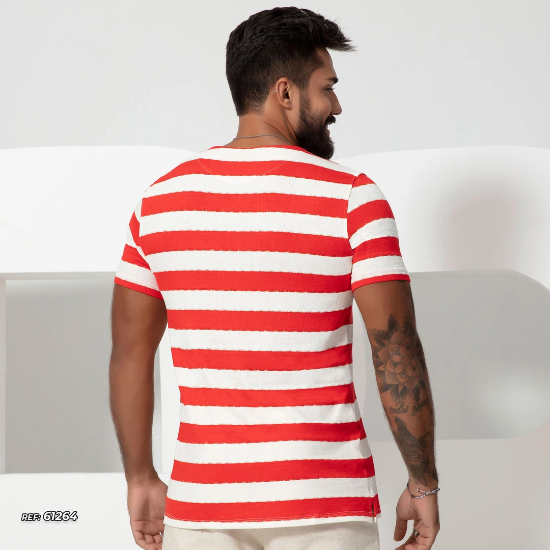 PL MALHA Men's Striped V-neck T-shirt- 61264 4 PL MALHA Men's Striped V-neck T-shirt- 61264
