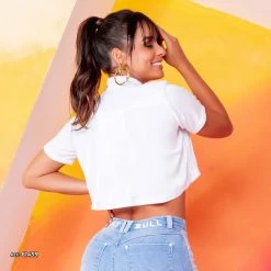 PL REPRESENTAÇÃO MALHA Pit Bull Jeans White Cropped Shirt - 61459 Women