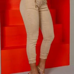 PL JEANS 61539 - Cropped Khaki Jogger Pants Tight Fit With Butt Lift Effect