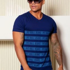 PL MALHA 61548 - Men's T-shirt With Logomania In Stripes