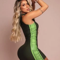 PL MALHA 61643 - Sexy Turtleneck Dress Enhances Curves With Side Logomania