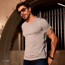 PL MALHA Movement Men's T-shirt Gray With Round Collar And An Unique Logomania - 61689