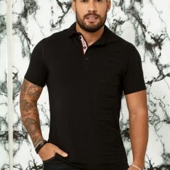 PL MALHA 61756 - Men's Classic Black Polo Shirt With Exclusive Logomania