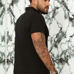 PL MALHA 61756 - Men's Classic Black Polo Shirt With Exclusive Logomania