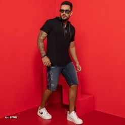 PL JEANS 61762 - Men's Modern Denim Shorts With Destroyed And More Comfort Identity