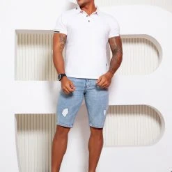 PL JEANS 61763 - Light Denim Shorts With Destroyed Free Movement