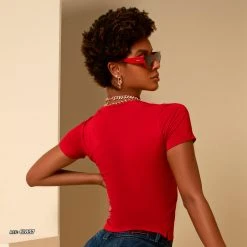 PL MALHA Tight Fit Shirt Enhance Curves With Round-neck And Logomania - 61837 9 PL MALHA Tight Fit Shirt Enhance Curves With Round-neck And Logomania - 61837