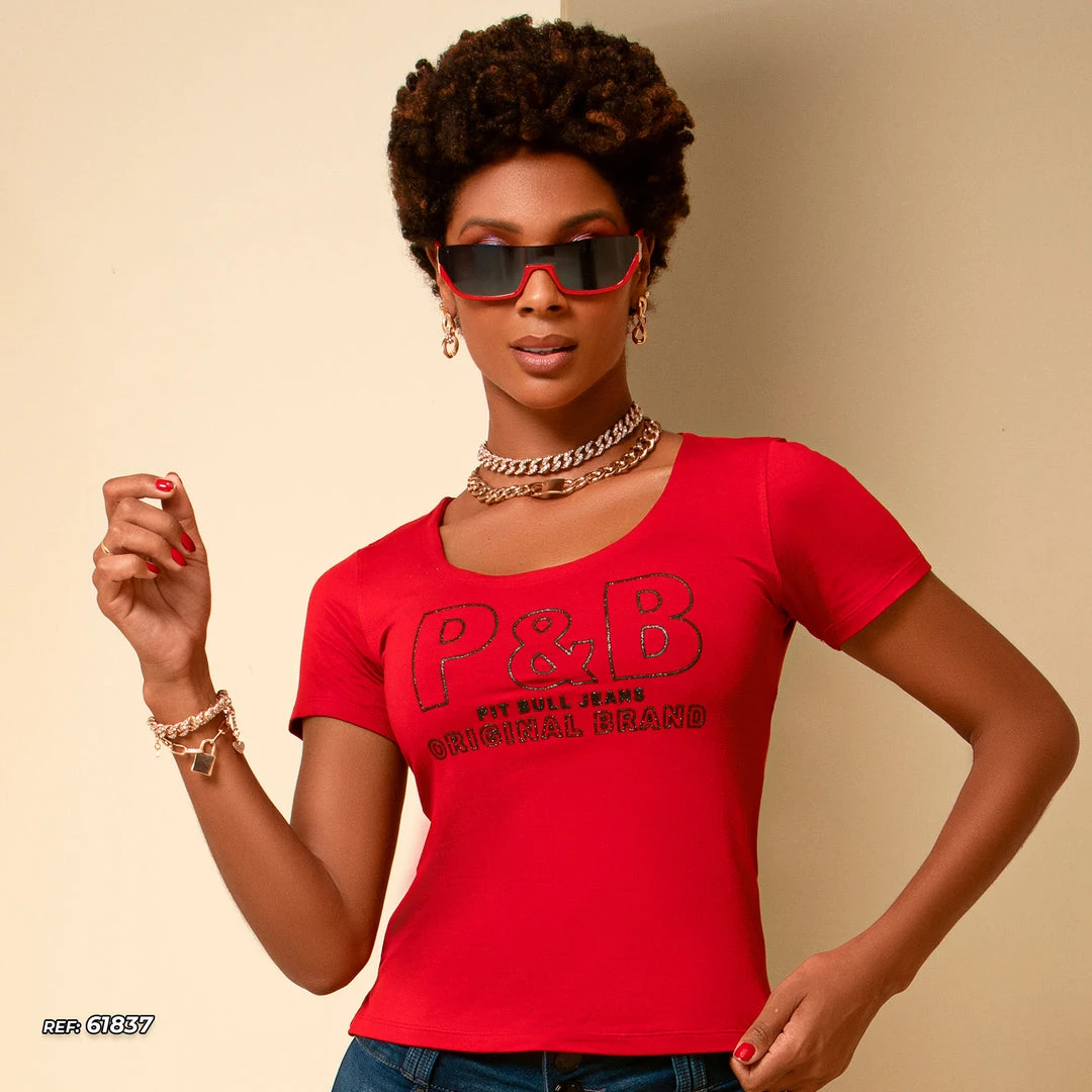 PL MALHA Tight Fit Shirt Enhance Curves With Round-neck And Logomania - 61837 5 PL MALHA Tight Fit Shirt Enhance Curves With Round-neck And Logomania - 61837