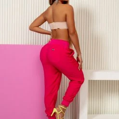 PL MALHA 62327 - Loose Pink Jogger Pants With High Waist And More Comfort