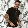 PL MALHA 62334 - Men's Black T-shirt Straight Model With Logomania Identity
