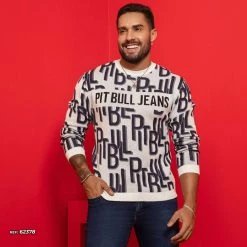 PL TRICOT 62378 - Men's Tricot Sweater With Pit Bull Logomania