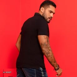 PL MALHA Identity 62407 - Classic Black Polo T-shirt With Logomania Print