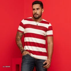 PL MALHA Identity 62410 - Men's Striped T-shirt With V-neck And Total Comfort