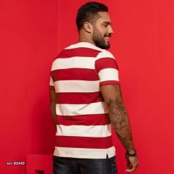 PL MALHA Identity 62410 - Men's Striped T-shirt With V-neck And Total Comfort