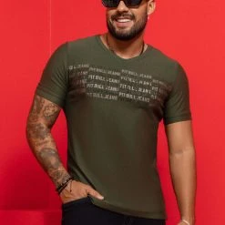 PL MALHA 62526 - Men's Military Green T-shirt With Exclusive Logomania Identity