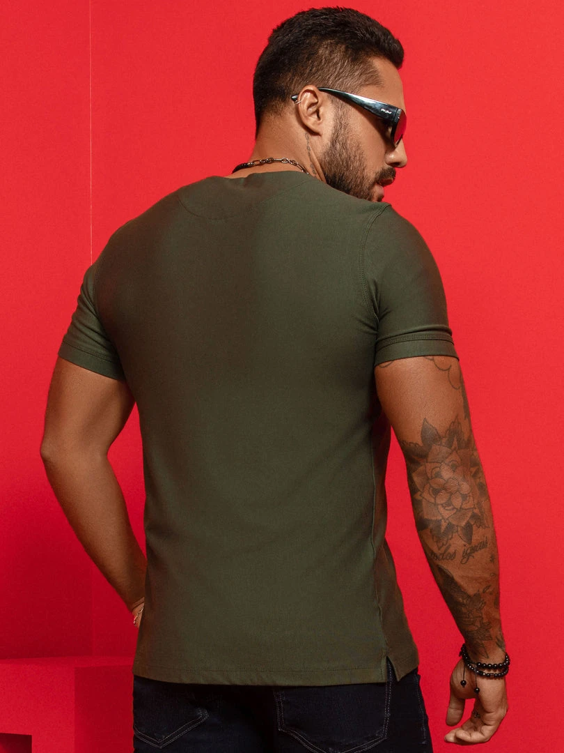 PL MALHA 62526 - Men's Military Green T-shirt With Exclusive Logomania Identity 3 PL MALHA 62526 - Men's Military Green T-shirt With Exclusive Logomania Identity