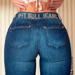 PL JEANS 62565 - Tight Jeans With A Shiny Gold Logomania And Butt Lift Effect