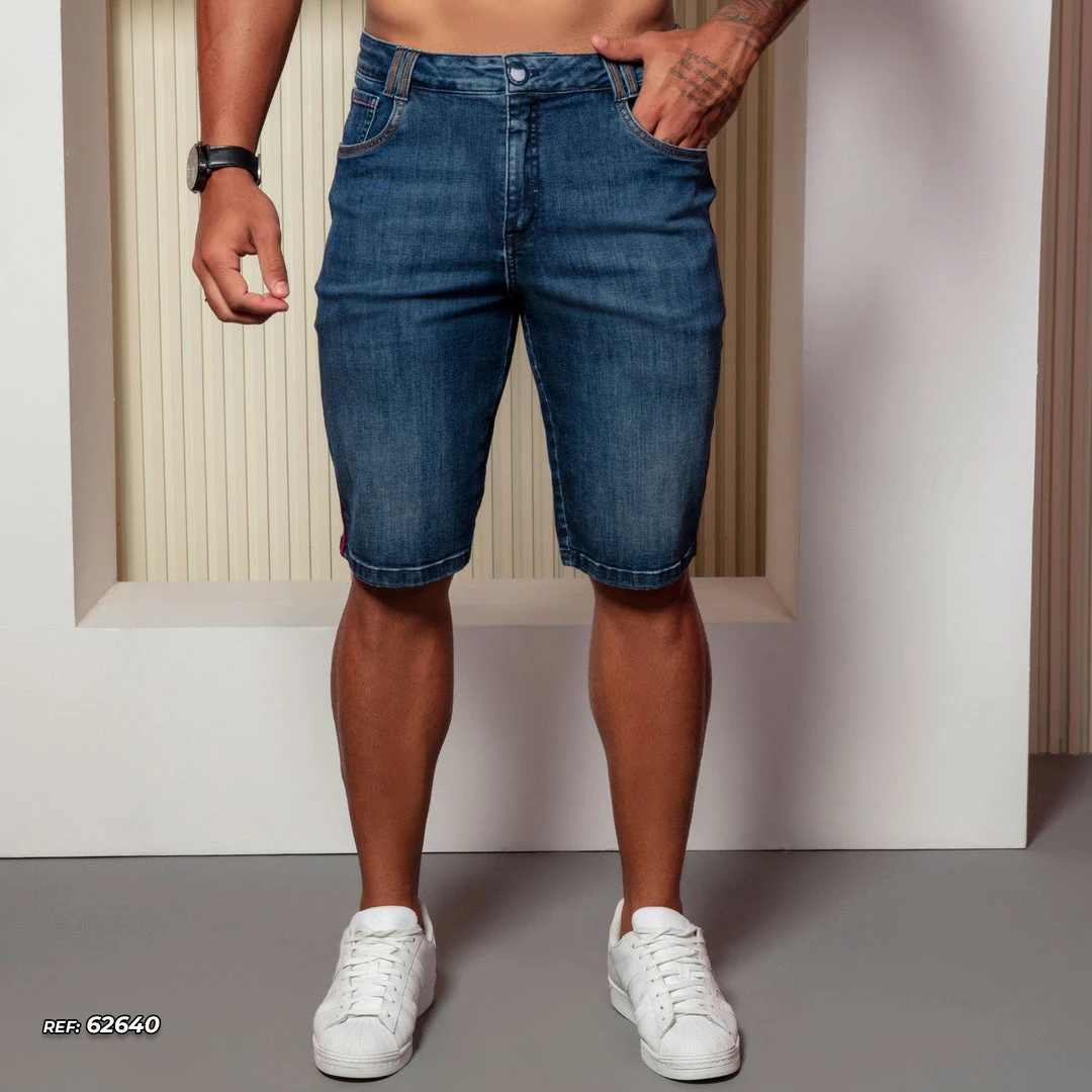 PL JEANS NEWS 62640 - Men's Dark Blue Jeans Shorts With Red Side Stripe 4 PL JEANS NEWS 62640 - Men's Dark Blue Jeans Shorts With Red Side Stripe