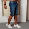 PL JEANS NEWS 62640 - Men's Dark Blue Jeans Shorts With Red Side Stripe